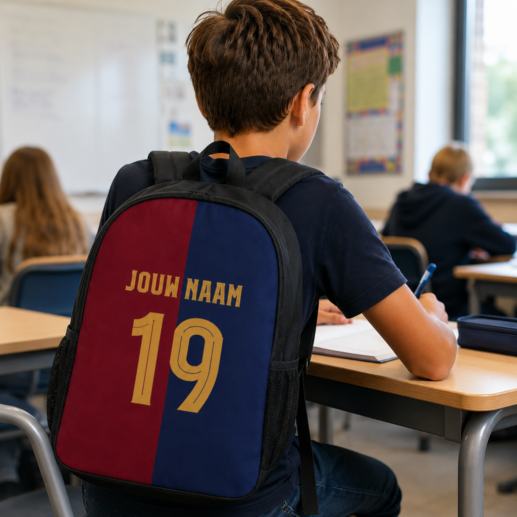 Gepersonaliseerde FC Barcelona rugzak in rood-blauw met eigen naam en rugnummer