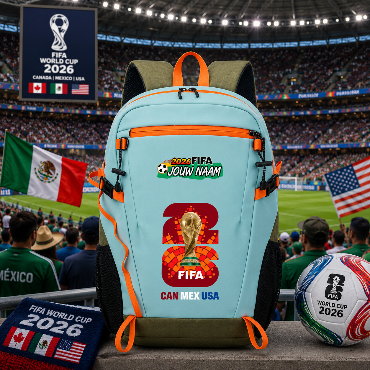 Gepersonaliseerde WK 2026 Rugzak met Naam - VS, Mexico & Canada Fan Rugzak