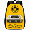 Zwart-gele Borussia Dortmund rugzak met eigen naam en stadionprint op de voorkant