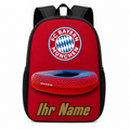Rode FC Bayern München rugzak met eigen naam en stadionprint op de voorkant