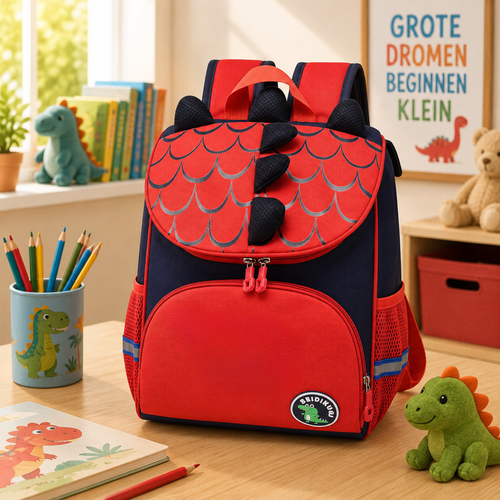 Rode dinosaurus rugzak voor kinderen met 3D-stekels