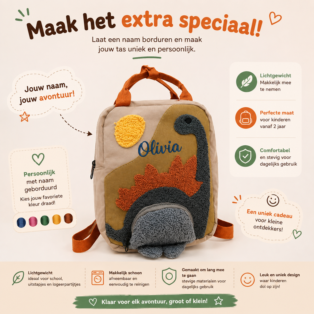 Dinosaurus rugzak met de geborduurde naam Olivia