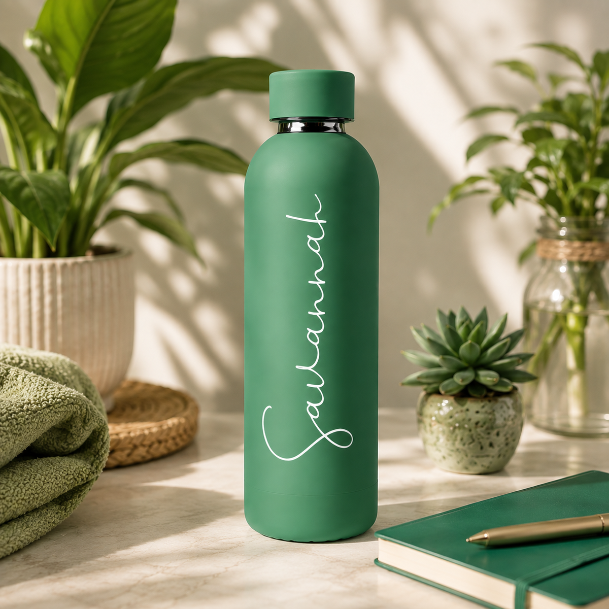 Groene RVS drinkfles met gegraveerde naam