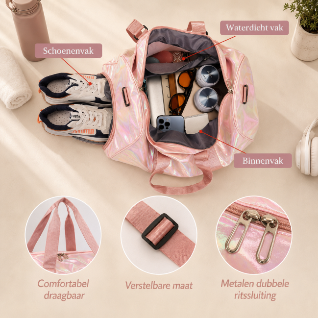 Gepersonaliseerde Parelmoer Metallic Reistas - Weekendtas