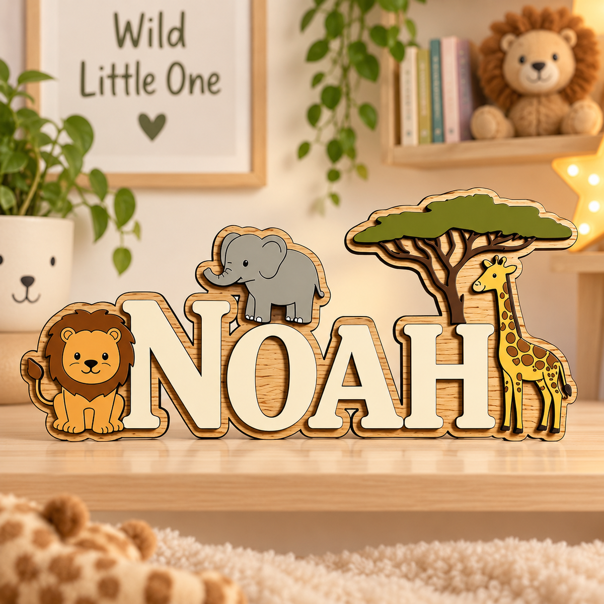 Houten naambord met naam in witte letters
