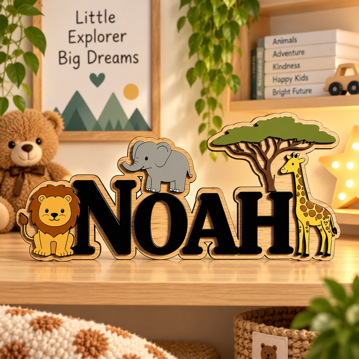 Houten naambord met naam in zwarte letters
