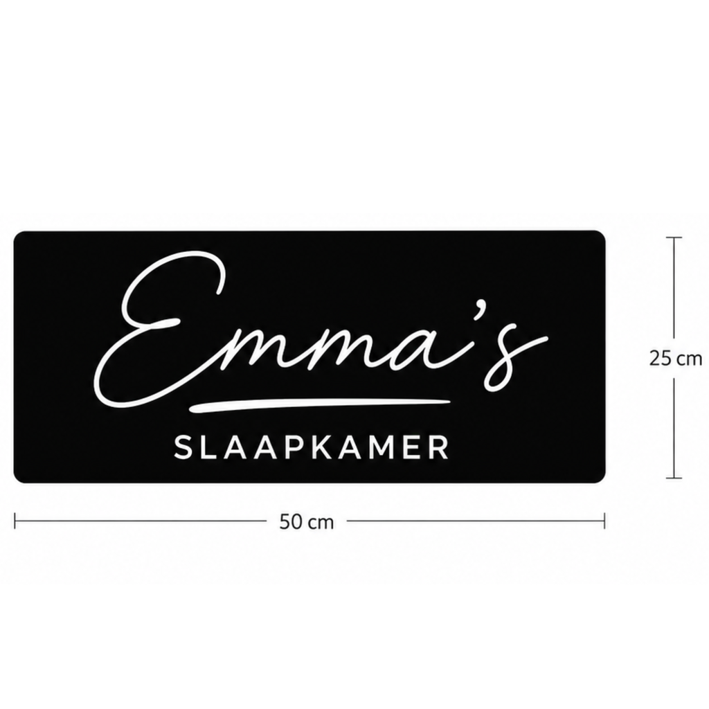 Afmetingen van het verlichte naambord: 50 bij 25 cm
