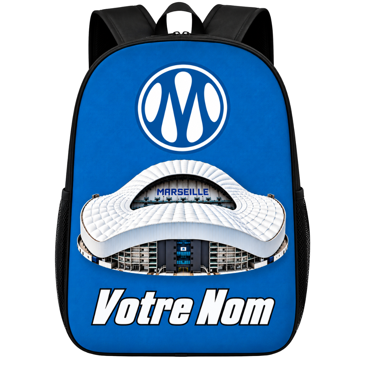 Olympique de Marseille rugzak met eigen naam — clubembleem en stadion op de voorkant
