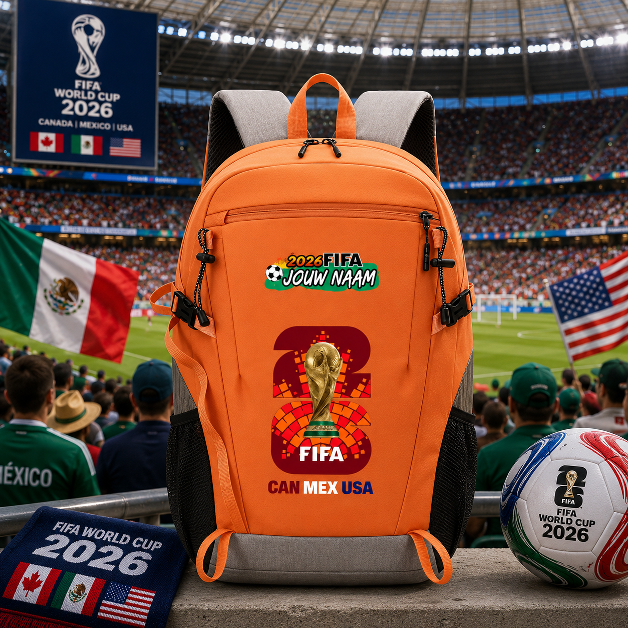 Gepersonaliseerde WK 2026 Rugzak met Naam - VS, Mexico & Canada Fan Rugzak