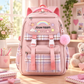 Roze RainbowPack schoolrugzak met naam op regenboogpatch en geruite klep