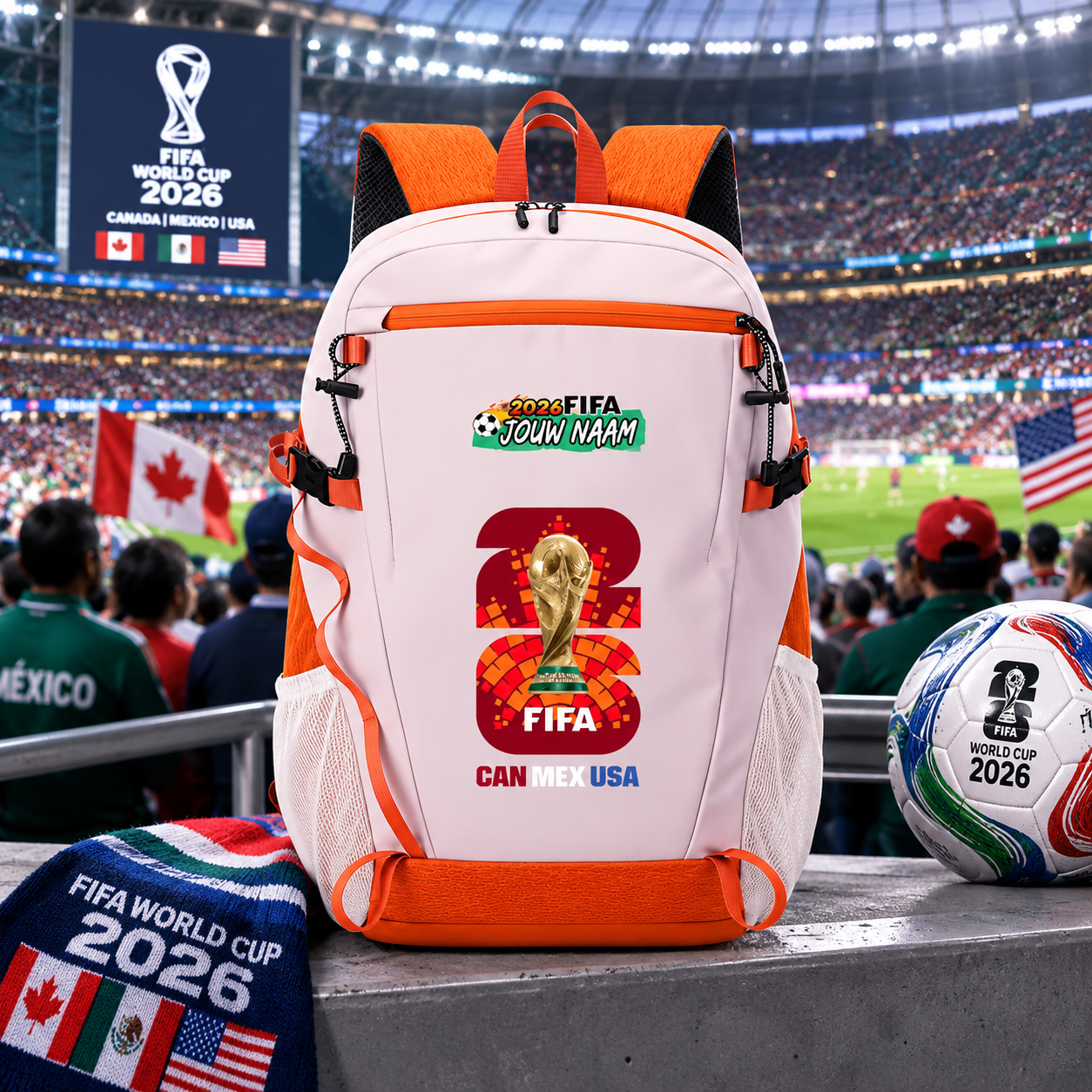 Gepersonaliseerde WK 2026 Rugzak met Naam - VS, Mexico & Canada Fan Rugzak