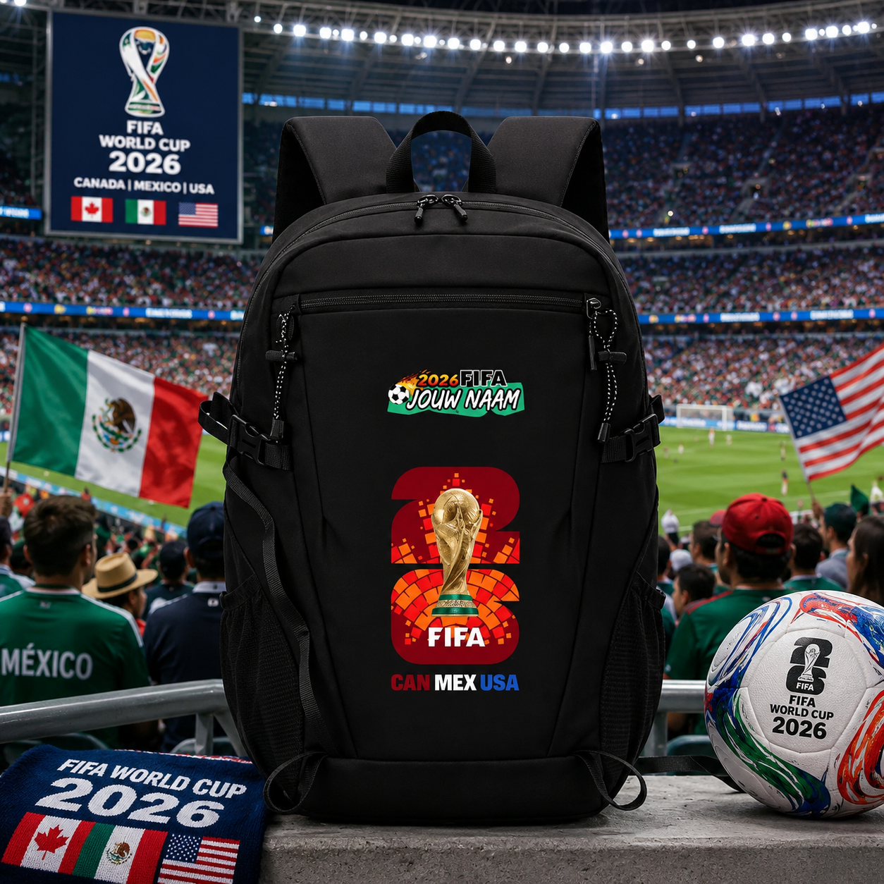 Gepersonaliseerde WK 2026 Rugzak met Naam - VS, Mexico & Canada Fan Rugzak